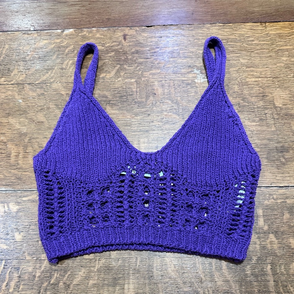 Zara purple crochet crop tank sz medium‎